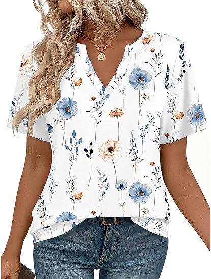 Womens Tops Short Sleeve V Neck Tee Shirts Cute Dressy Casual Clothing Business Work Blouse